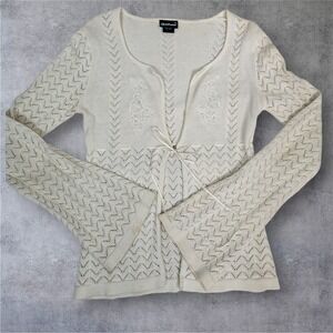 Vintage Y2K Fairy Coolwear Cream Crochet Bell Sleeve Cardigan Sweater Small W43